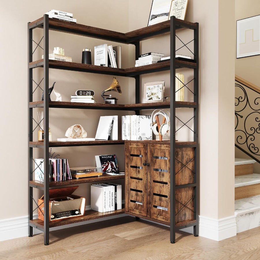 Storage - 6-delige hoekboekenkast voor de woonkamer, metalen