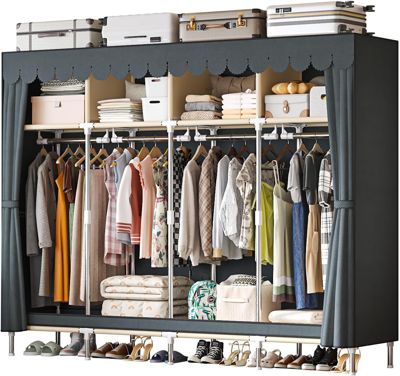 Wardrobe Closet Portable Fabric Cover - 79 inch extra brede, draagbare kledingkast
