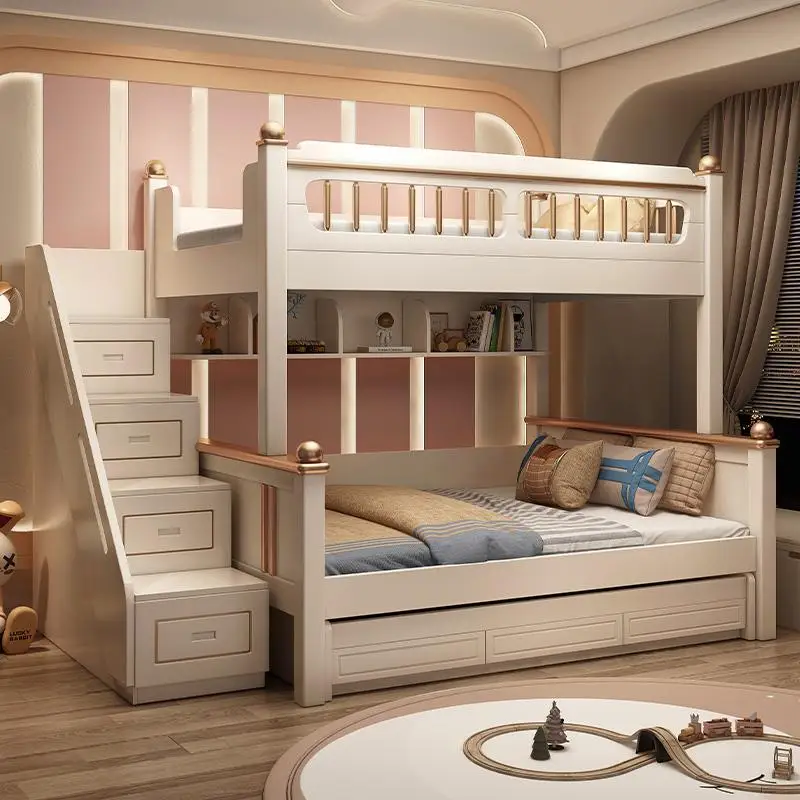 King Size Bed Frame With Storage Drawers - 135x190cm houten matras stapelbed met glijladder,
