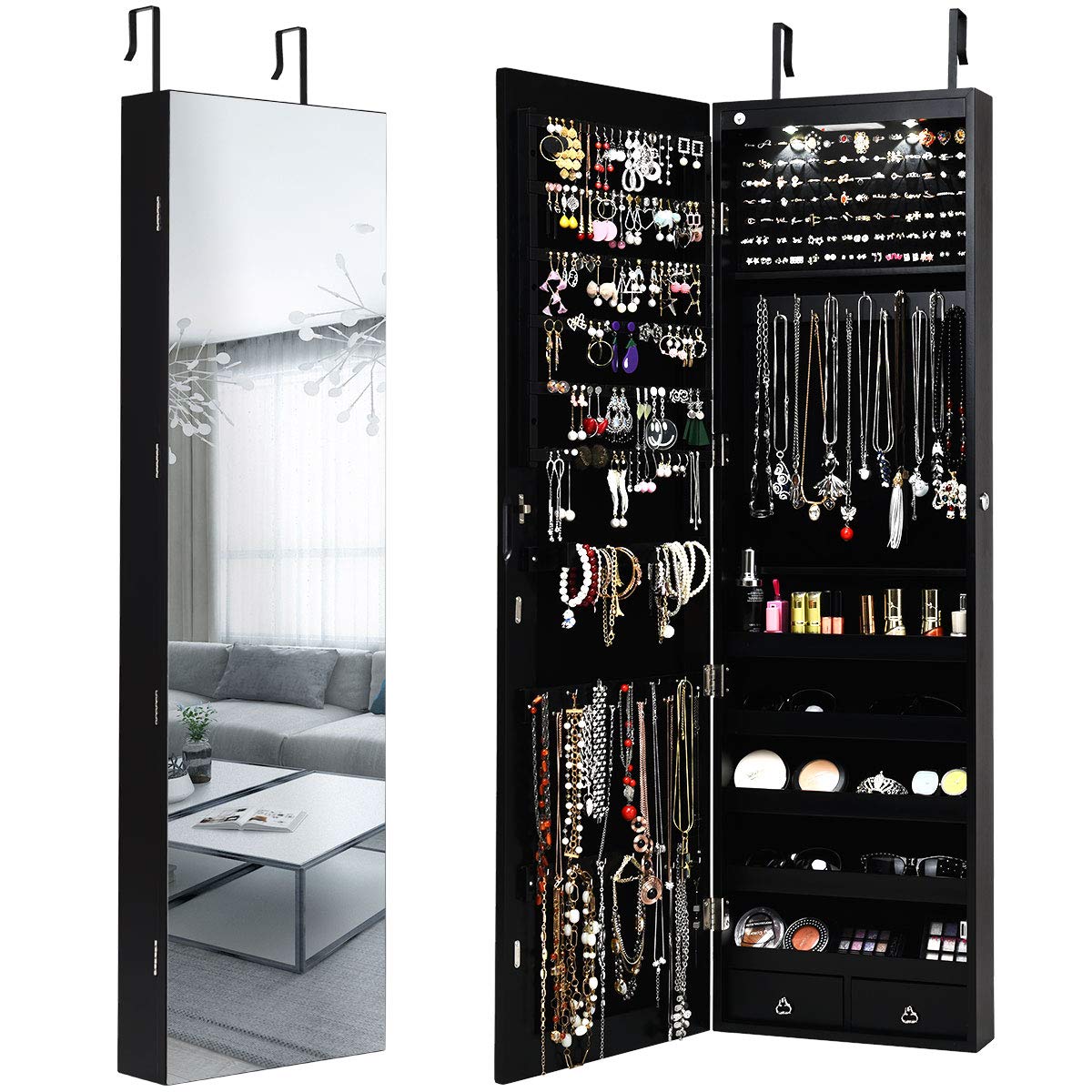 Full Length Mirror Jewelry Armoire - Wand- of deurmodel sieradenkast met spiegel