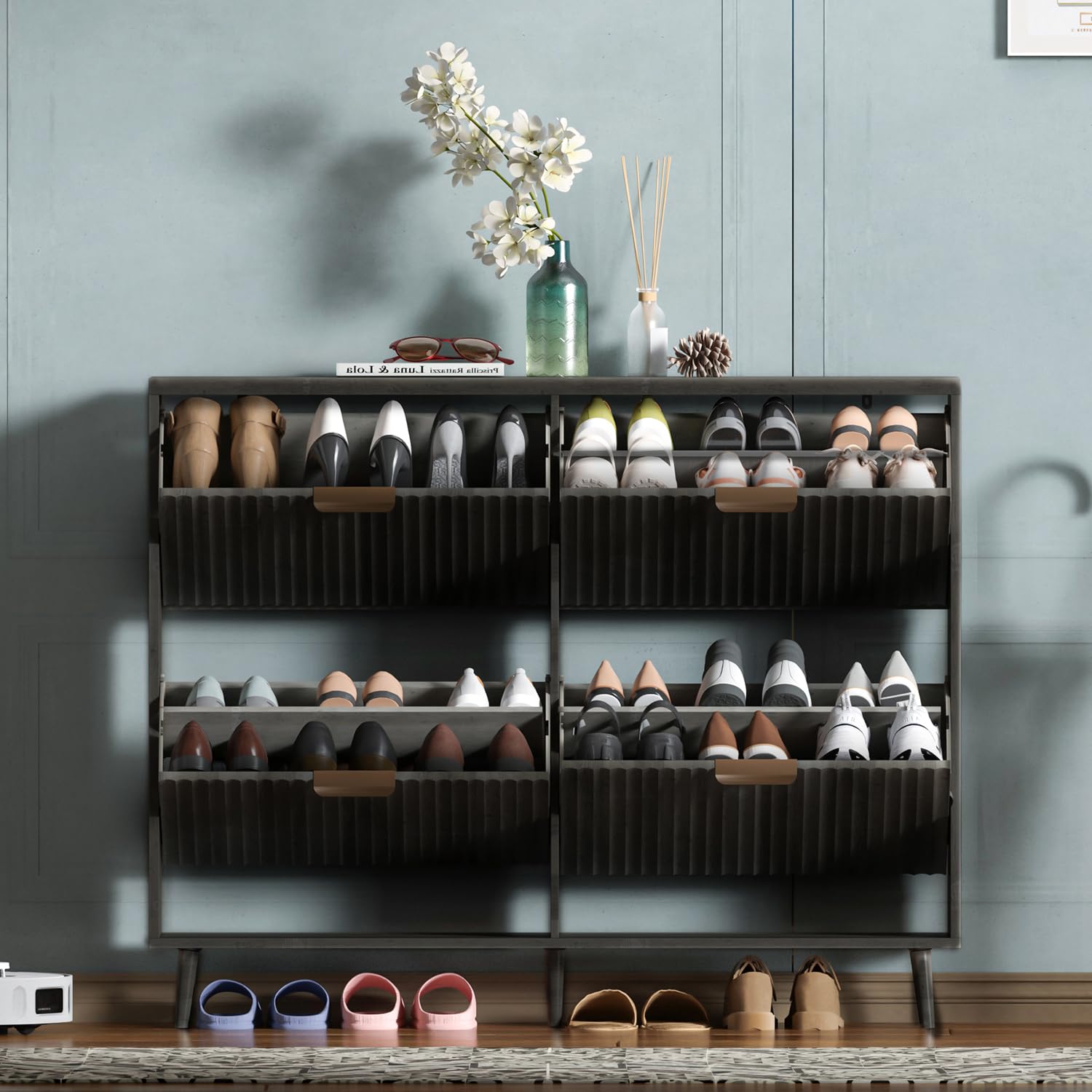Shoe Rack Cabinet Narrow Entryway - Schoenenkast, moderne, vrijstaande organizer met 4