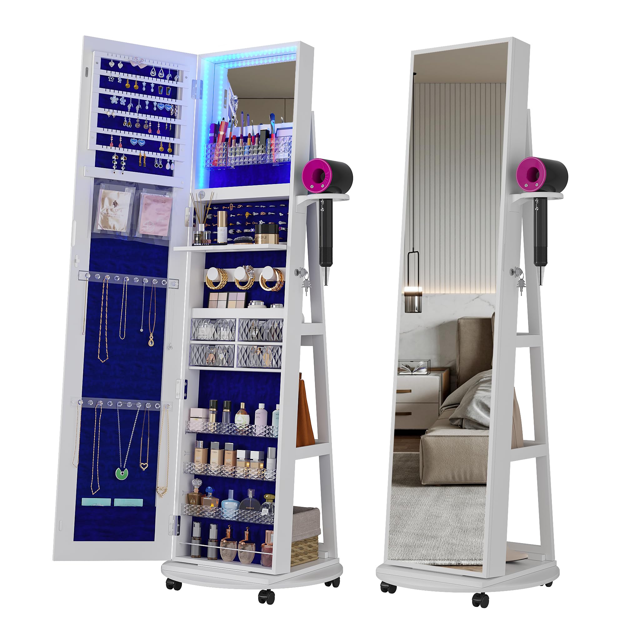 Full Length Mirror Jewelry Armoire - 360 ° Draaibare sieradenkast met spiegel,
