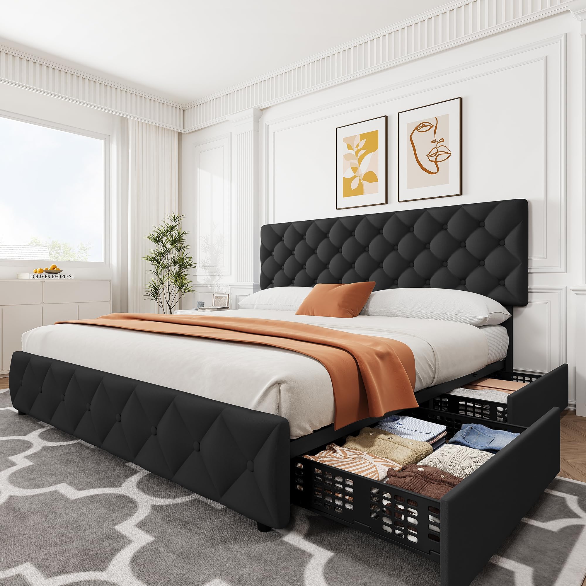 King Size Bed Frame With Storage Drawers - Bedframe in kingsize, met 4 opberglades