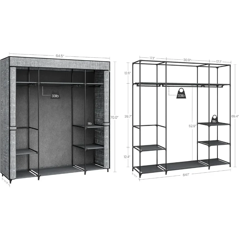 Wardrobe Closet Portable Fabric Cover - Kastkast, 64,5-inch draagbare kast voor slaapkamer,