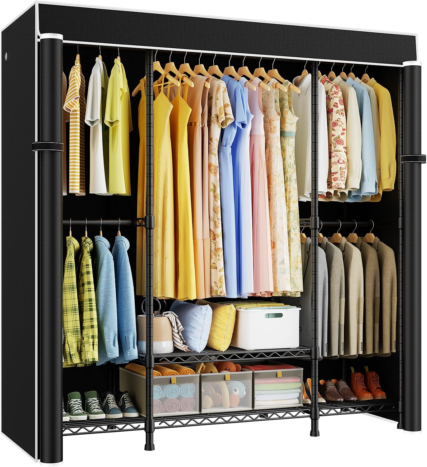 Wardrobe Closet Portable Fabric Cover - E3C Robuuste, draagbare kledingkast met zwarte