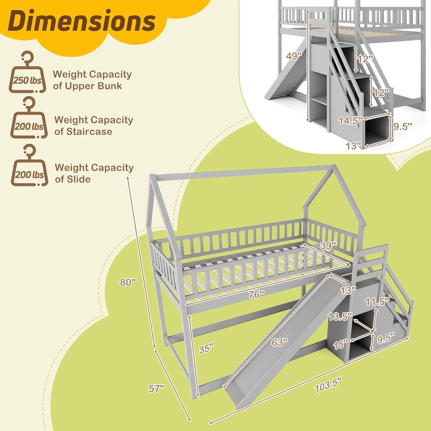 Bunk Bed With Stairs And Slide - Twee-laags stapelbed met glijbaan, trap en