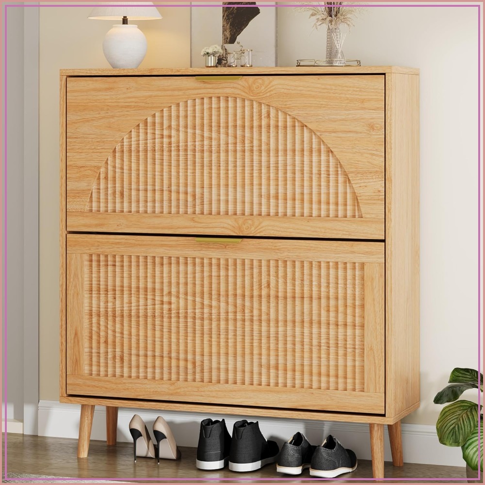 Shoe Rack Cabinet Narrow Entryway - 3-laden schoenenkast, smal houten opbergmeubel met