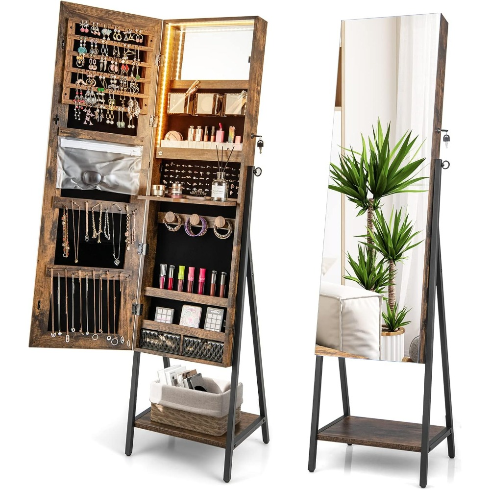 Full Length Mirror Jewelry Armoire - CHARMAID Staande Sieradenkast met Spiegel in