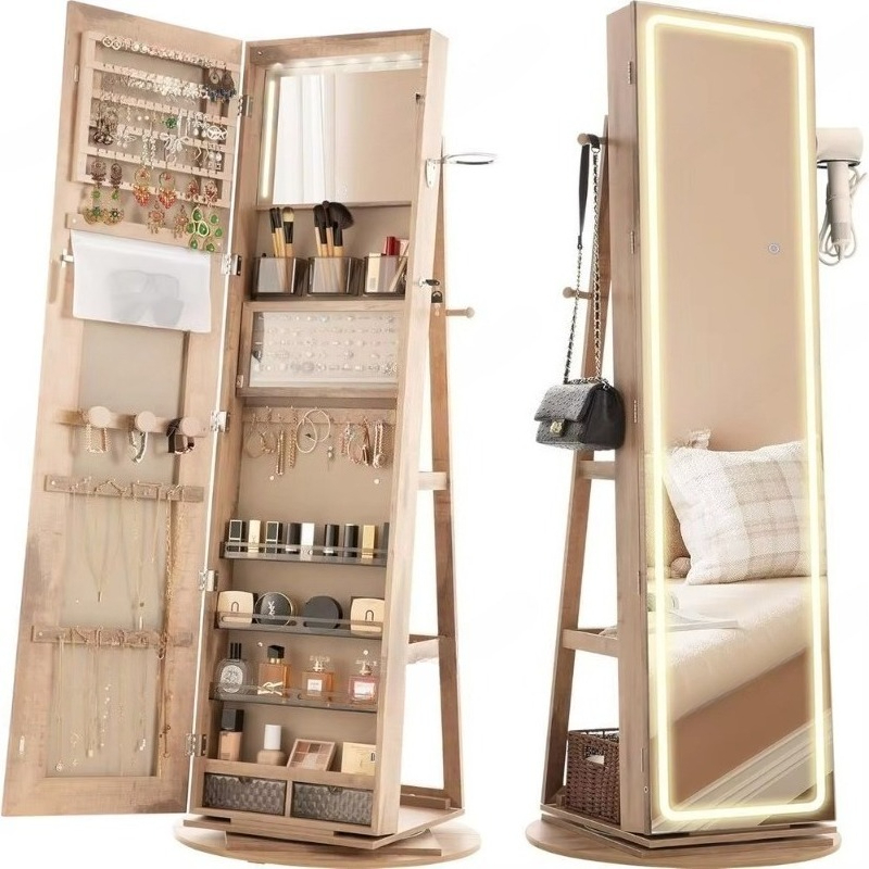 Full Length Mirror Jewelry Armoire - Staande spiegel met sieradenkast, 360 °