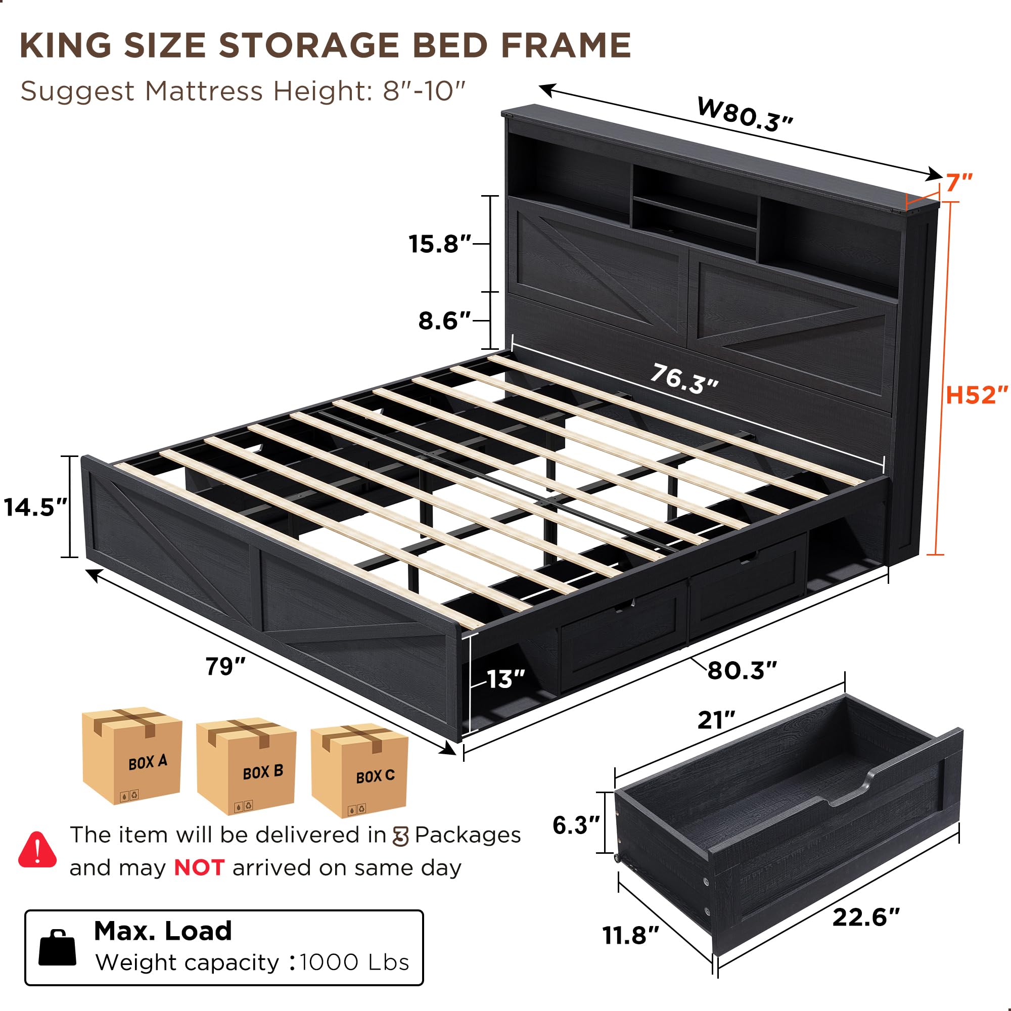 Landhuisbed, kingsize, met een - King Size Bed Frame With Storage Drawers recensie en prijs