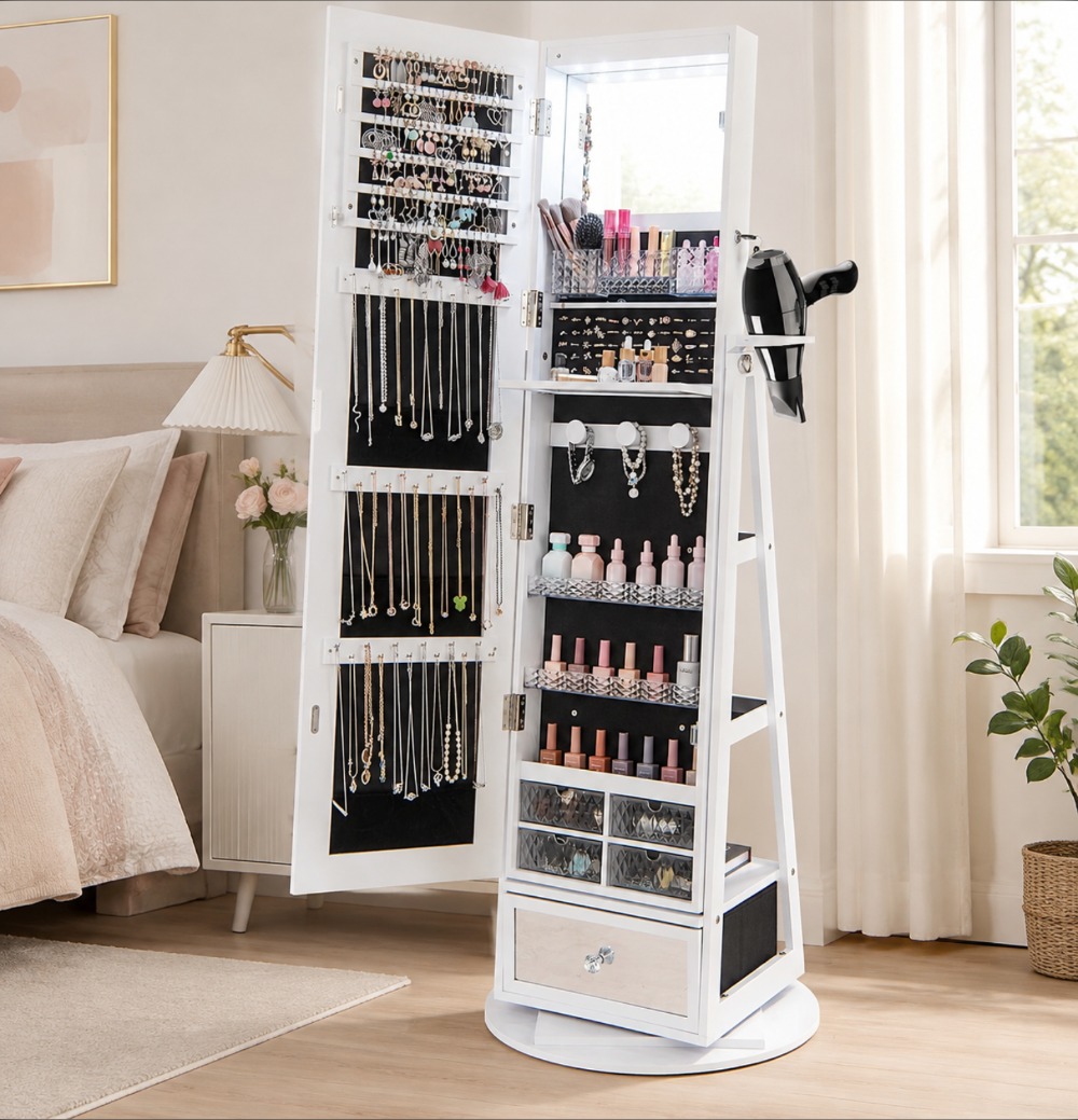 360 °   Draaibare sieradenkast - Full Length Mirror Jewelry Armoire recensie en prijs