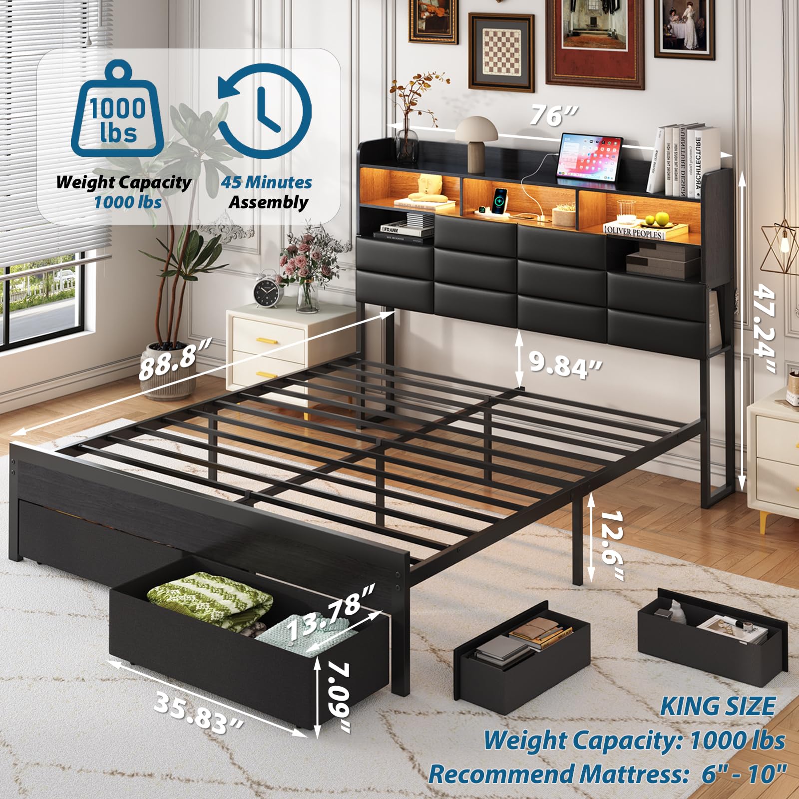 Bedframe in kingsize met opber - King Size Bed Frame With Storage Drawers recensie en prijs