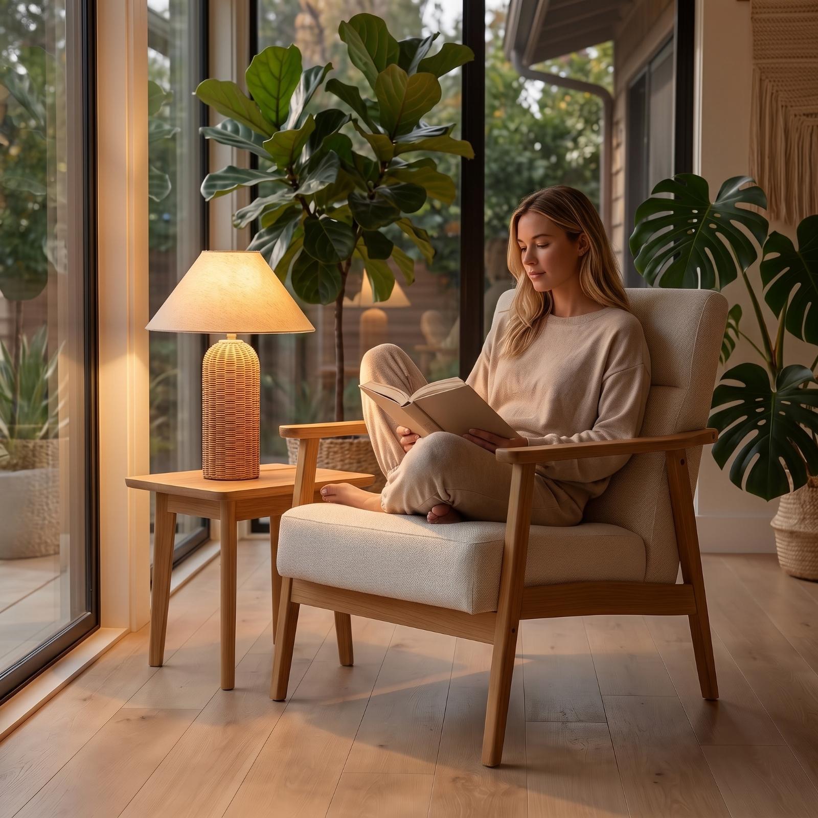 Bedlampje met rotan voet en st - Bedroom Furniture recensie en prijs