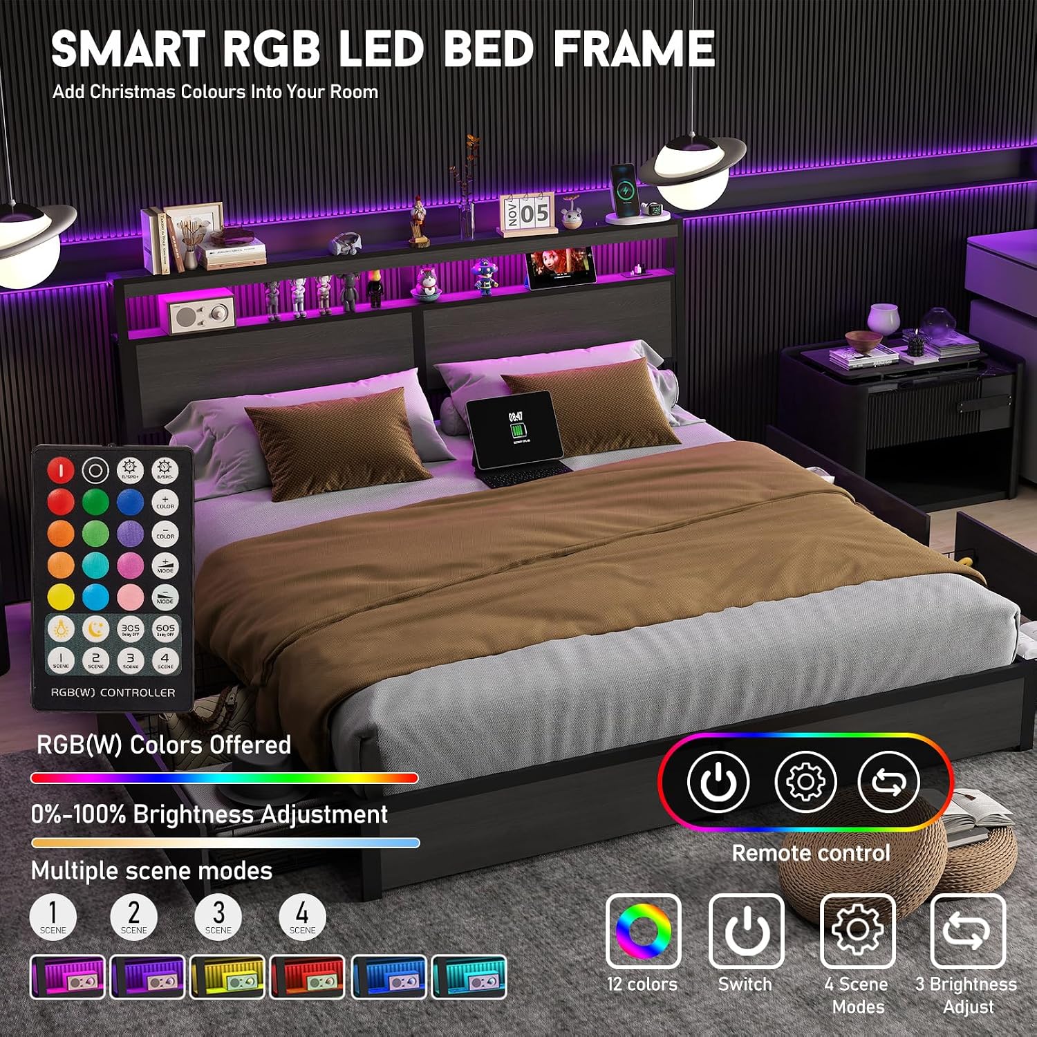 Kingsize bedframe met LED-verl - King Size Bed Frame With Storage Drawers recensie en prijs