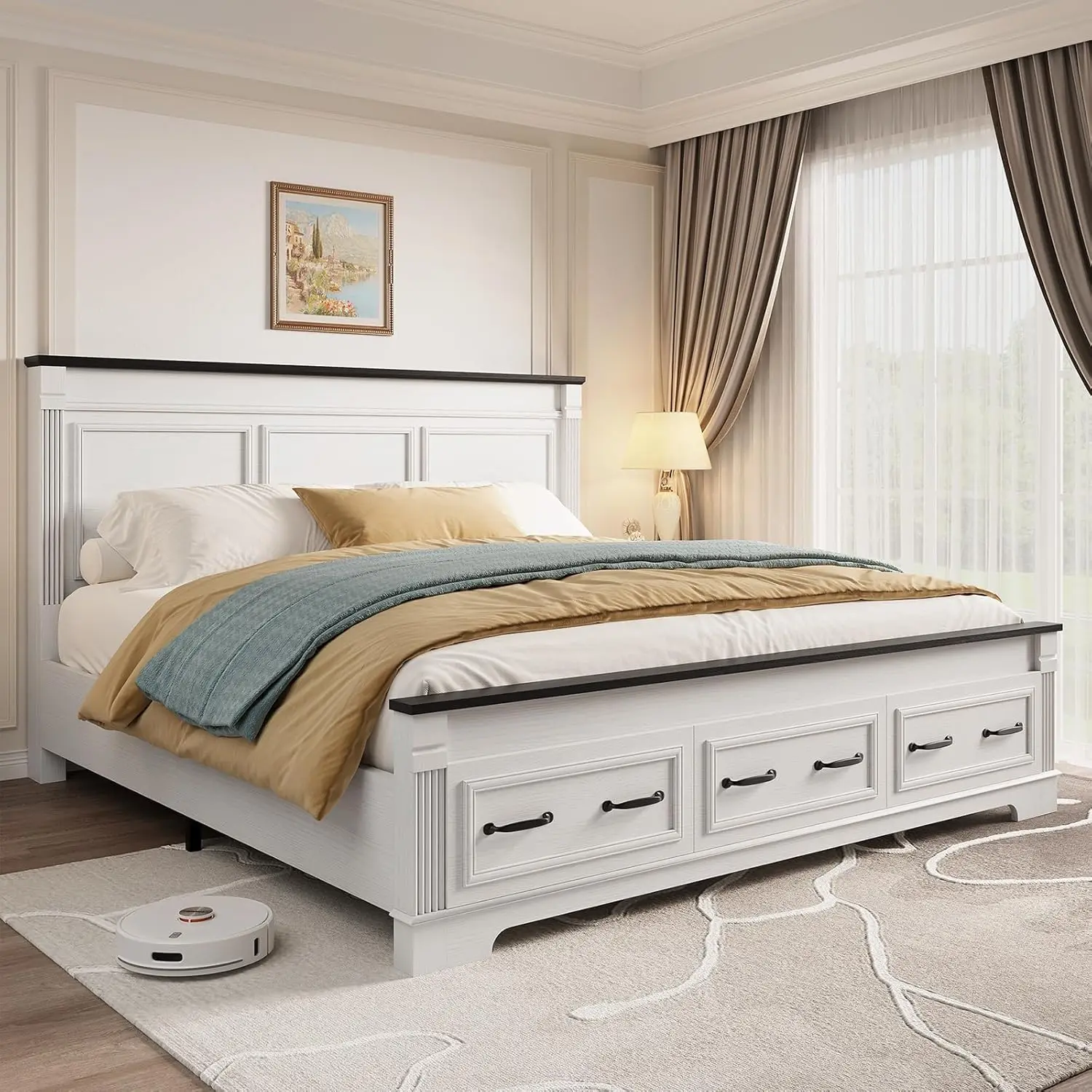Boerderijstijl bedframe in kin - King Size Bed Frame With Storage Drawers recensie en prijs