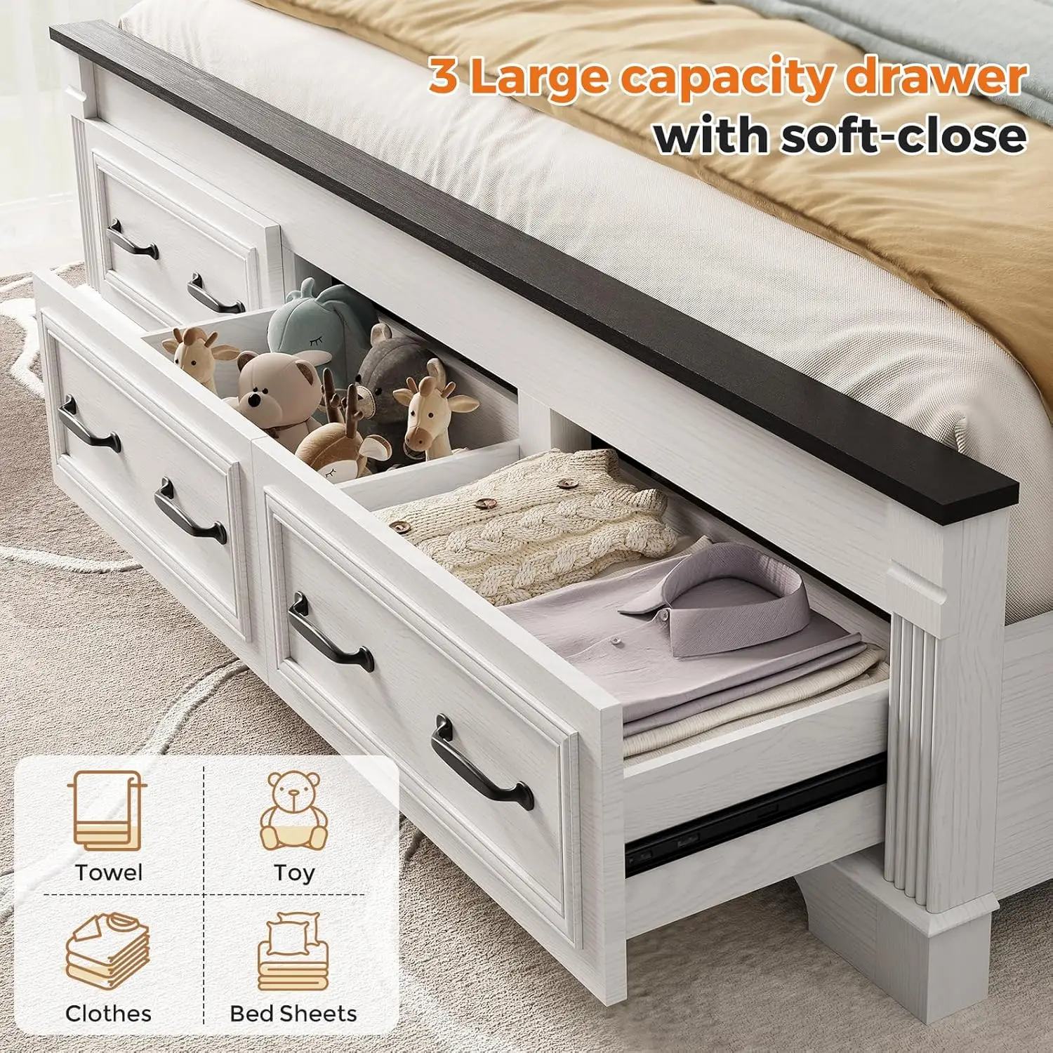 Boerderijstijl bedframe in kin - King Size Bed Frame With Storage Drawers recensie en prijs