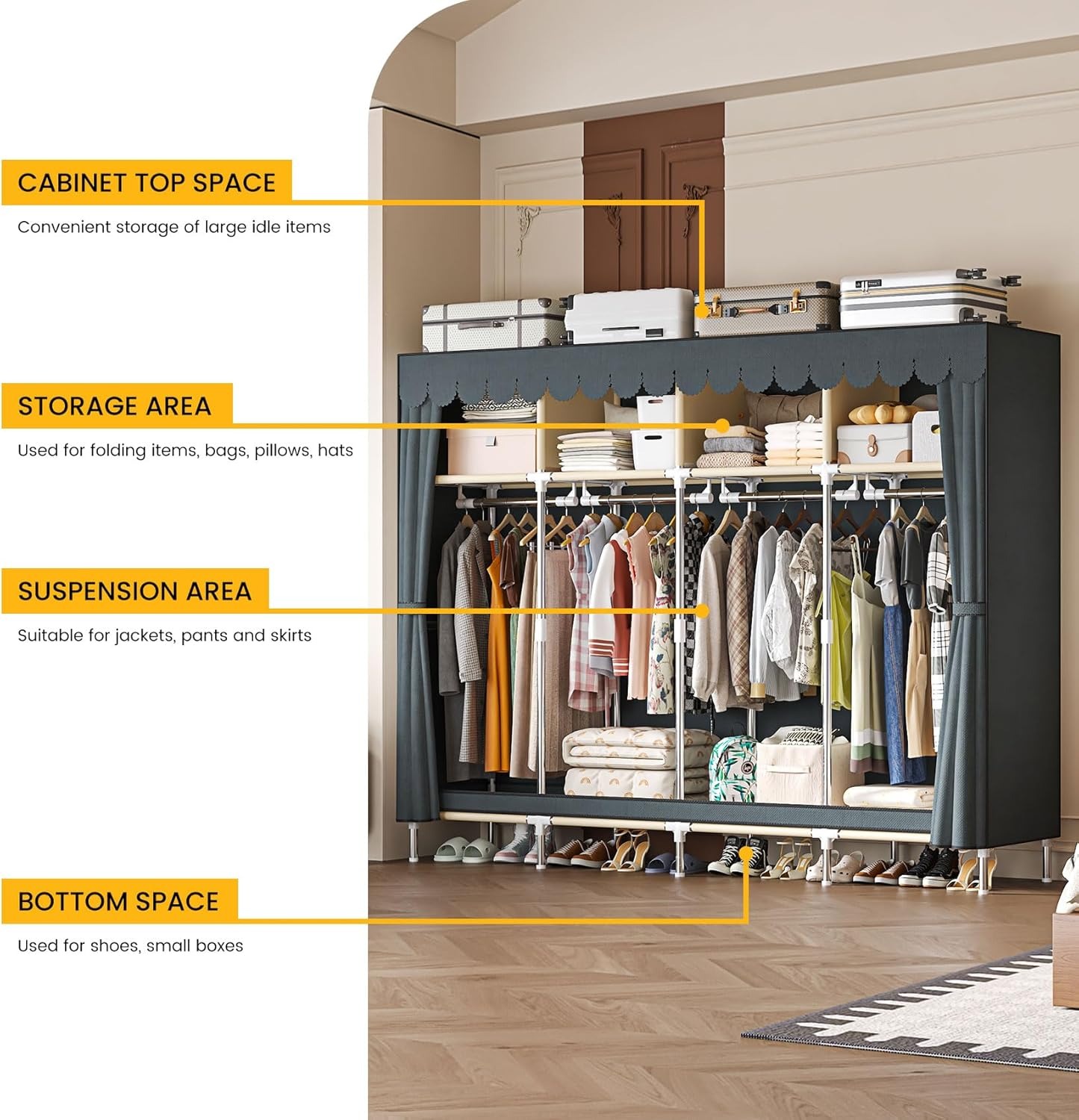 79 inch extra brede, draagbare - Wardrobe Closet Portable Fabric Cover recensie en prijs
