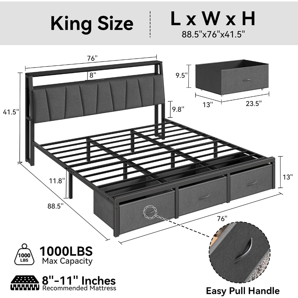 Kingsize bedframe met opbergru - King Size Bed Frame With Storage Drawers recensie en prijs