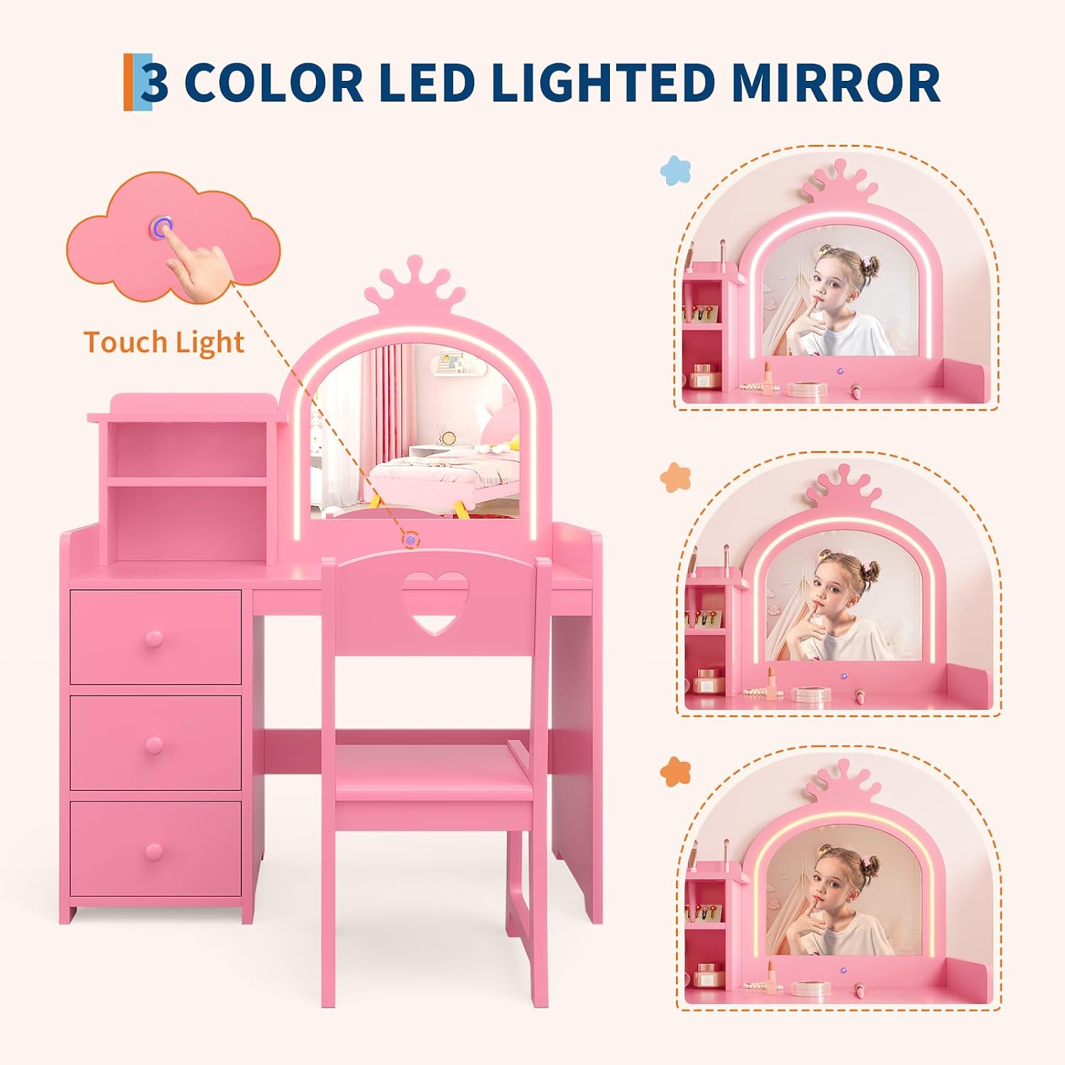 Kinderkaptafel met verlichte s - Dressing Table Vanity With Lighted Mirror recensie en prijs