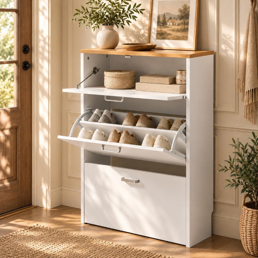 Schoenenkast voor de hal, wit, - Shoe Rack Cabinet Narrow Entryway recensie en prijs