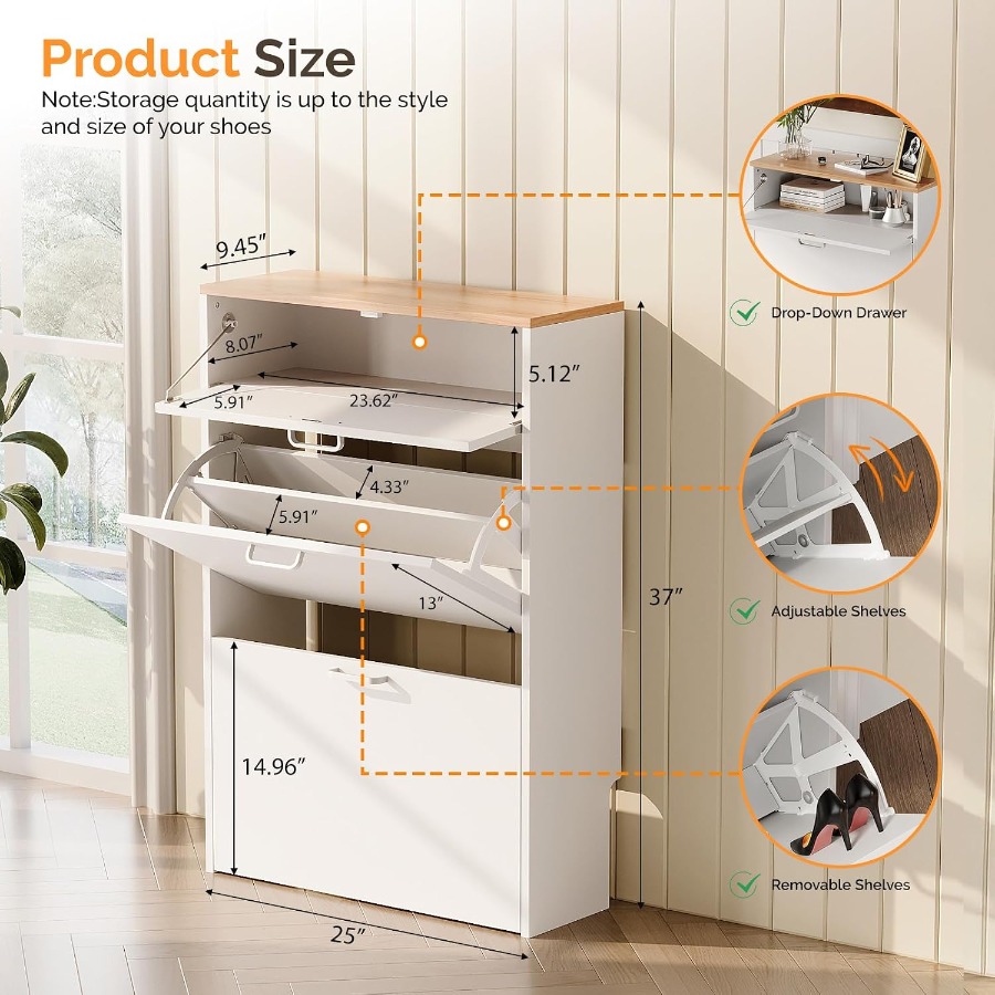 Schoenenkast voor de hal, wit, - Shoe Rack Cabinet Narrow Entryway recensie en prijs