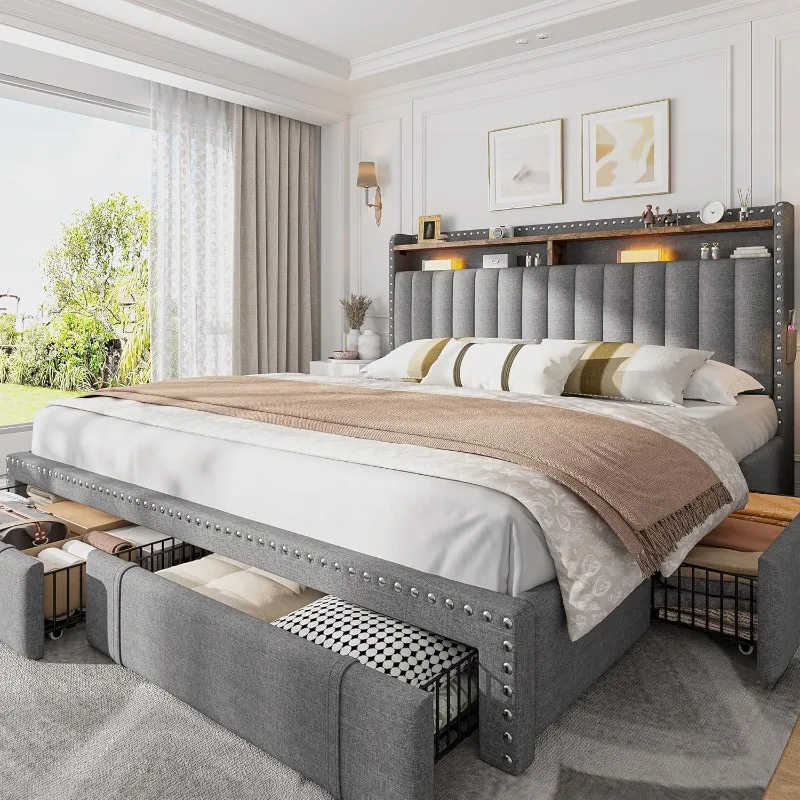 EnHomee gestoffeerd kingsize b - King Size Bed Frame With Storage Drawers recensie en prijs