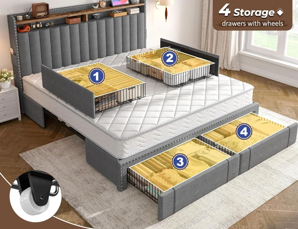 EnHomee gestoffeerd kingsize b - King Size Bed Frame With Storage Drawers recensie en prijs