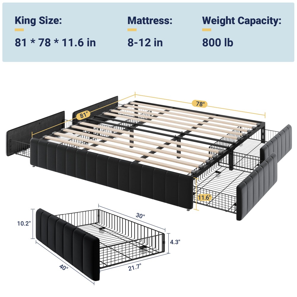 Kingsize platformbedframe met  - King Size Bed Frame With Storage Drawers recensie en prijs