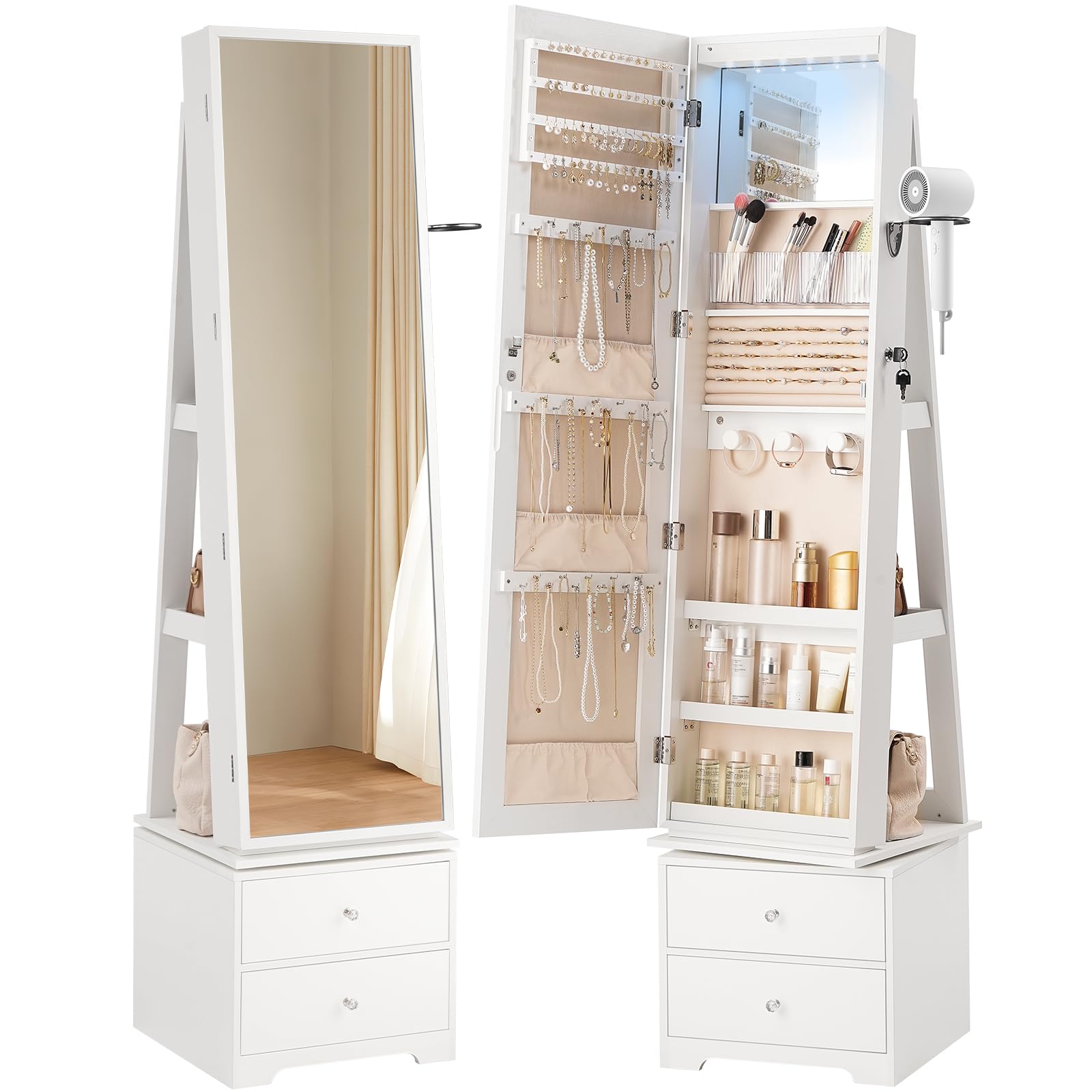 360 °   Draaibare sieradenkast - Full Length Mirror Jewelry Armoire recensie en prijs