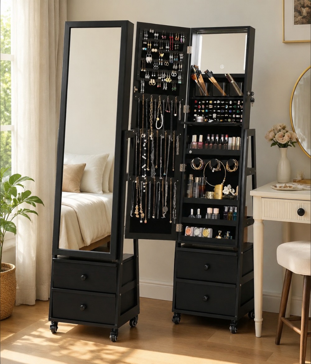 Afsluitbare staande sieradenka - Full Length Mirror Jewelry Armoire recensie en prijs