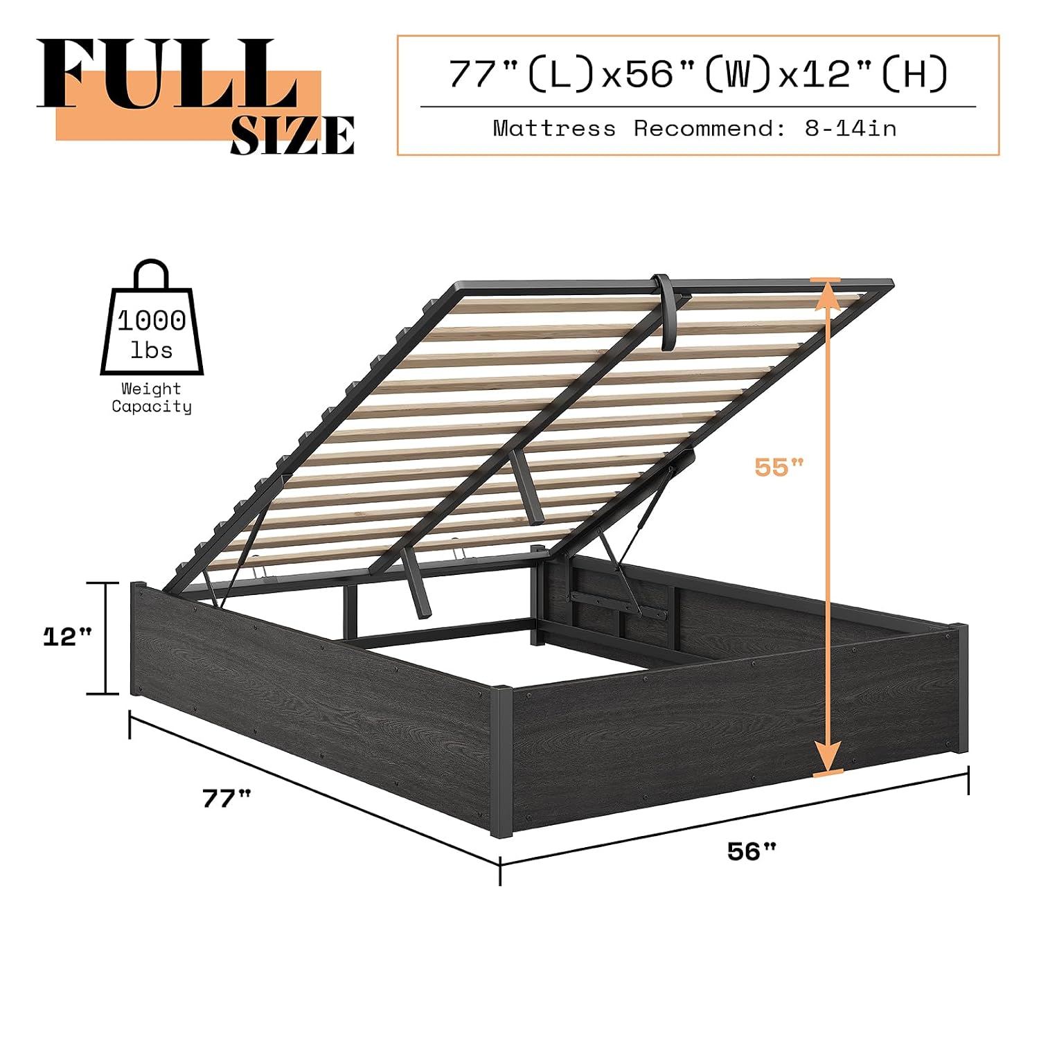 Opklapbaar opbergbedframe, don - Gas Lift Storage Bed Hydraulic recensie en prijs