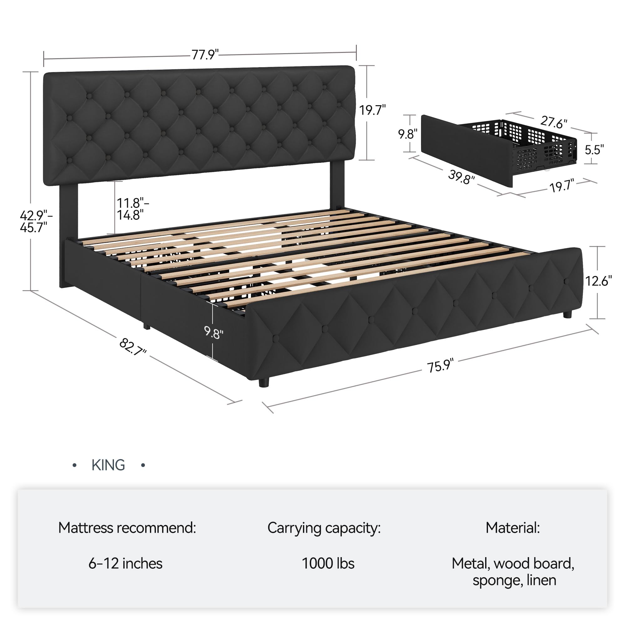 Bedframe in kingsize, met 4 op - King Size Bed Frame With Storage Drawers recensie en prijs