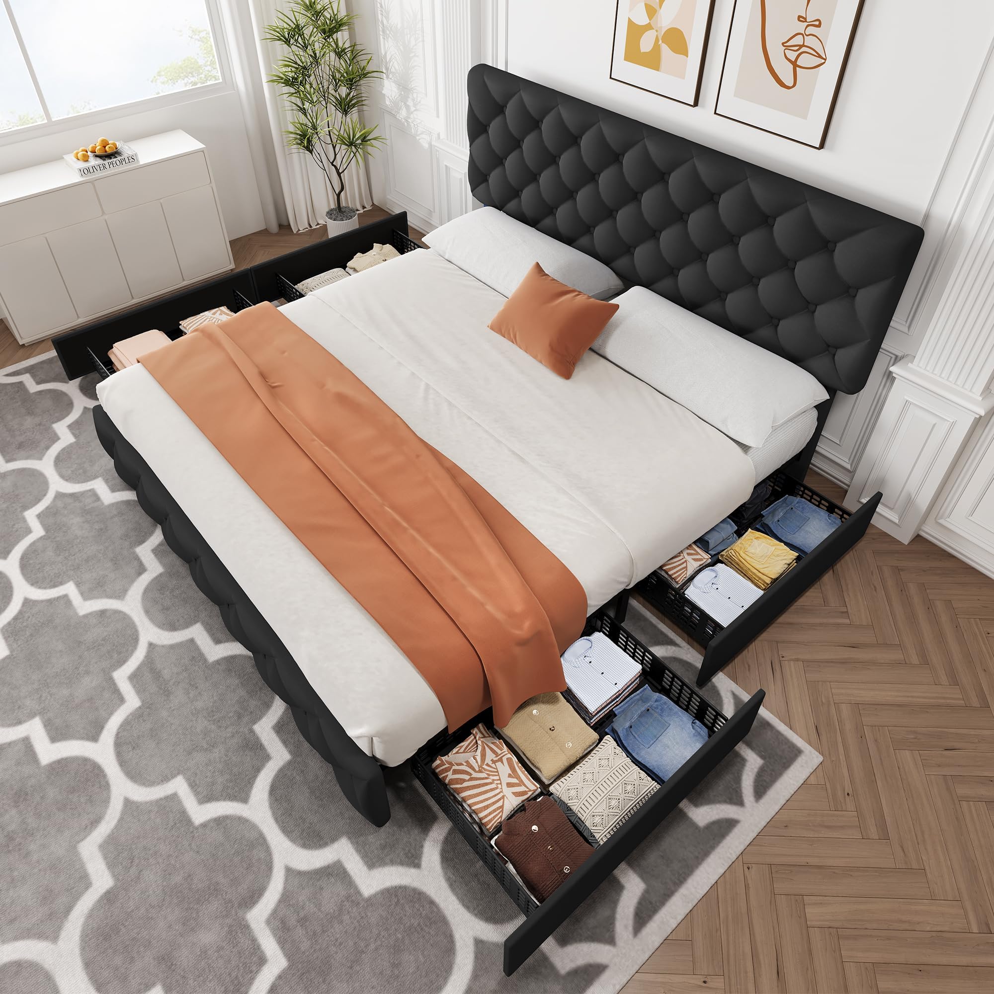 Bedframe in kingsize, met 4 op - King Size Bed Frame With Storage Drawers recensie en prijs