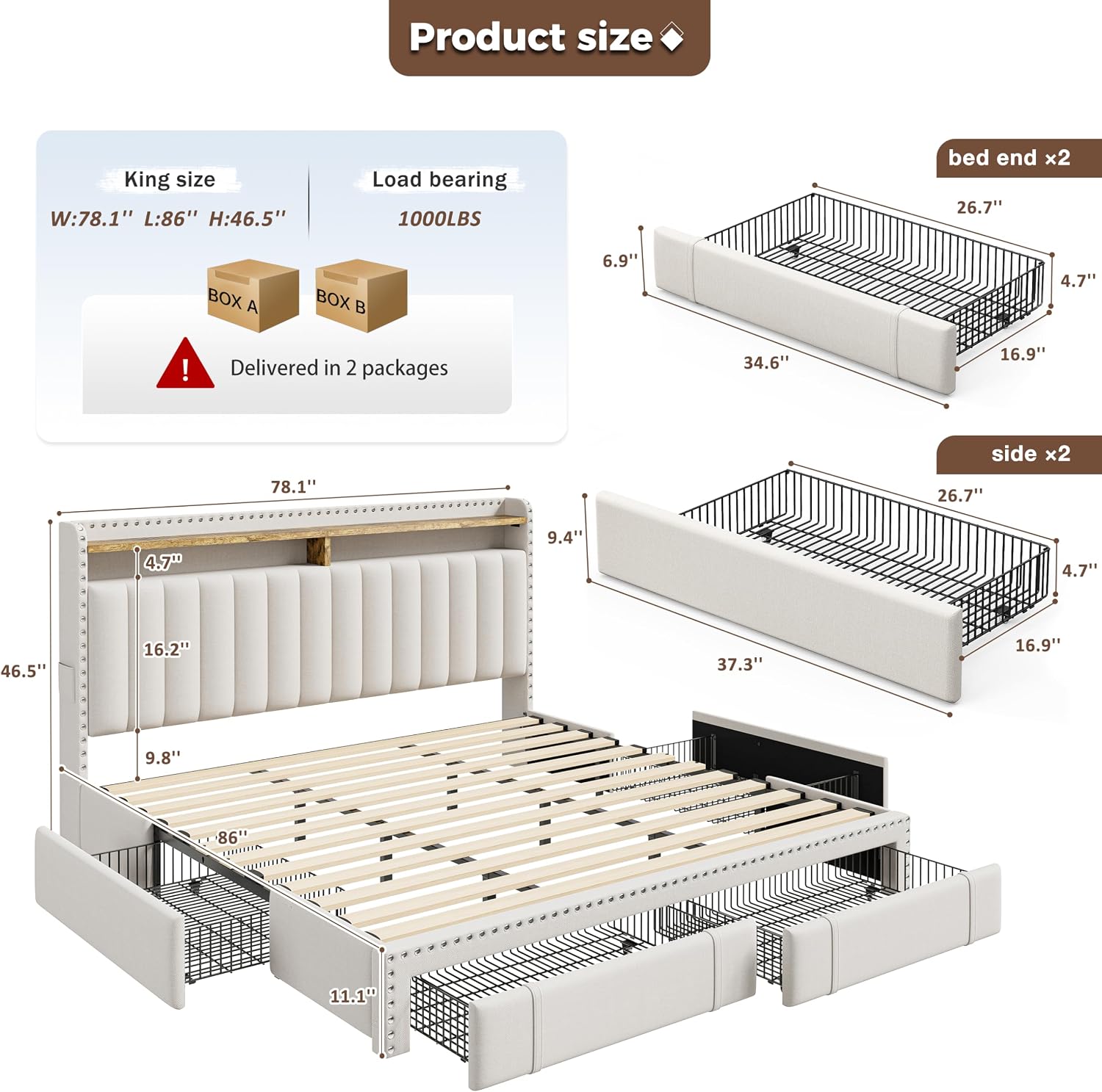 Kingsize bedframe met 4 opberg - King Size Bed Frame With Storage Drawers recensie en prijs