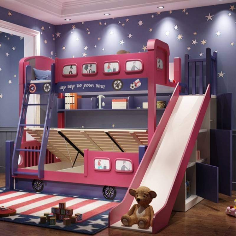 Modern stijl meisjes peuterbed - Bunk Bed With Stairs And Slide recensie en prijs