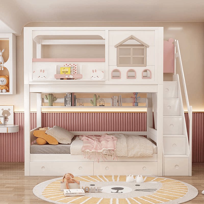Modern roze massief houten kin - Bunk Bed With Stairs And Slide recensie en prijs