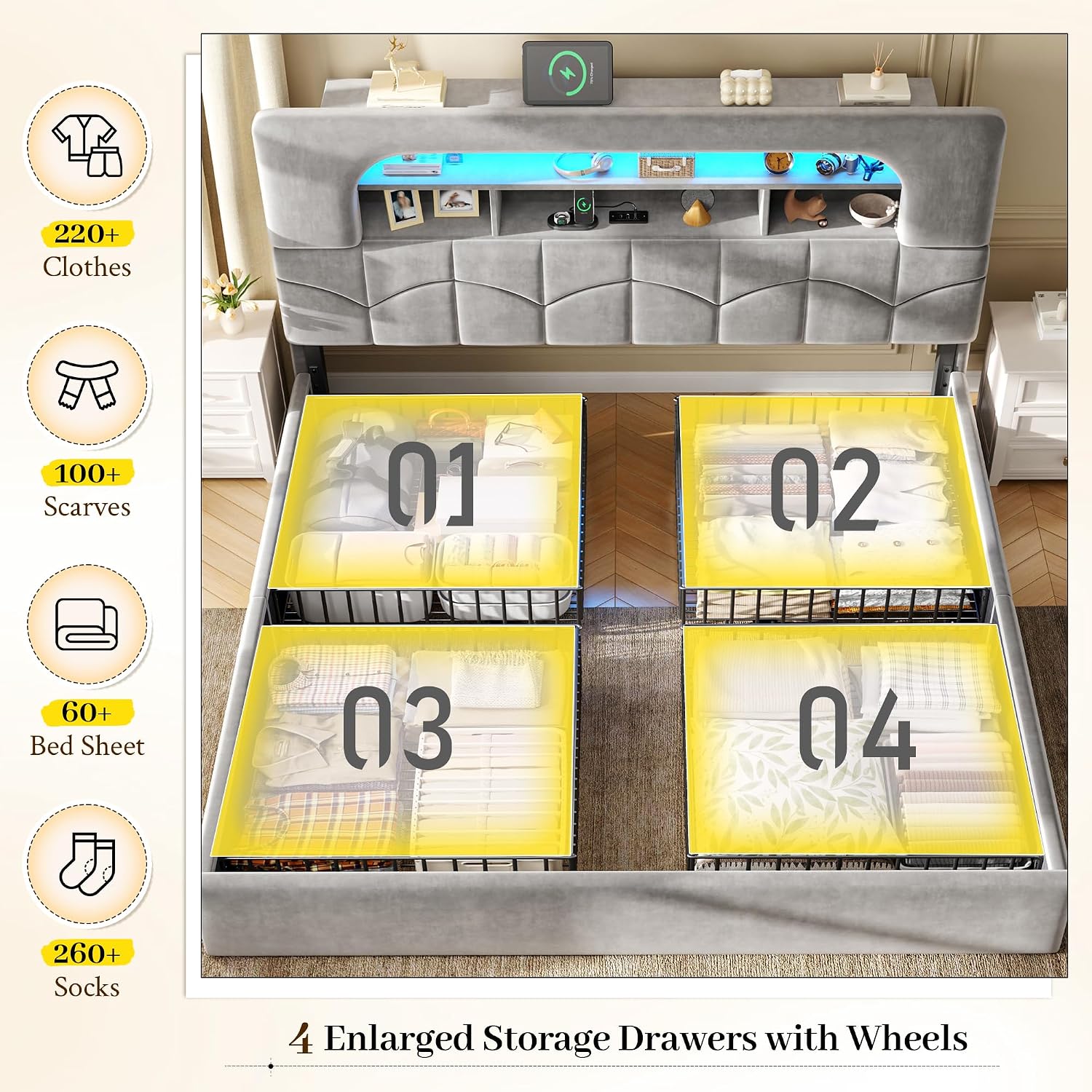 Bedframe in kingsize met 4 opb - King Size Bed Frame With Storage Drawers recensie en prijs