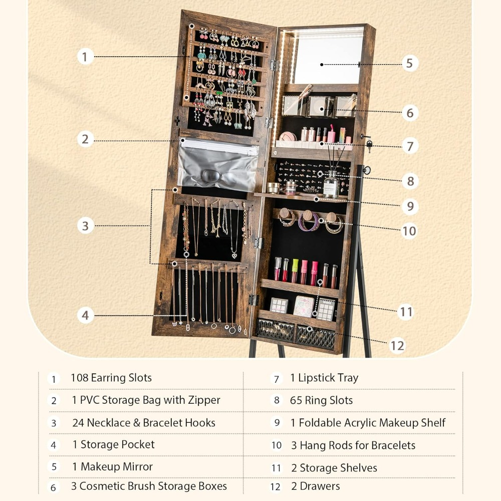 CHARMAID Staande Sieradenkast  - Full Length Mirror Jewelry Armoire recensie en prijs