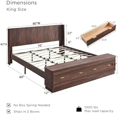 Gecanneleerd kingsize bedframe - King Size Bed Frame With Storage Drawers recensie en prijs
