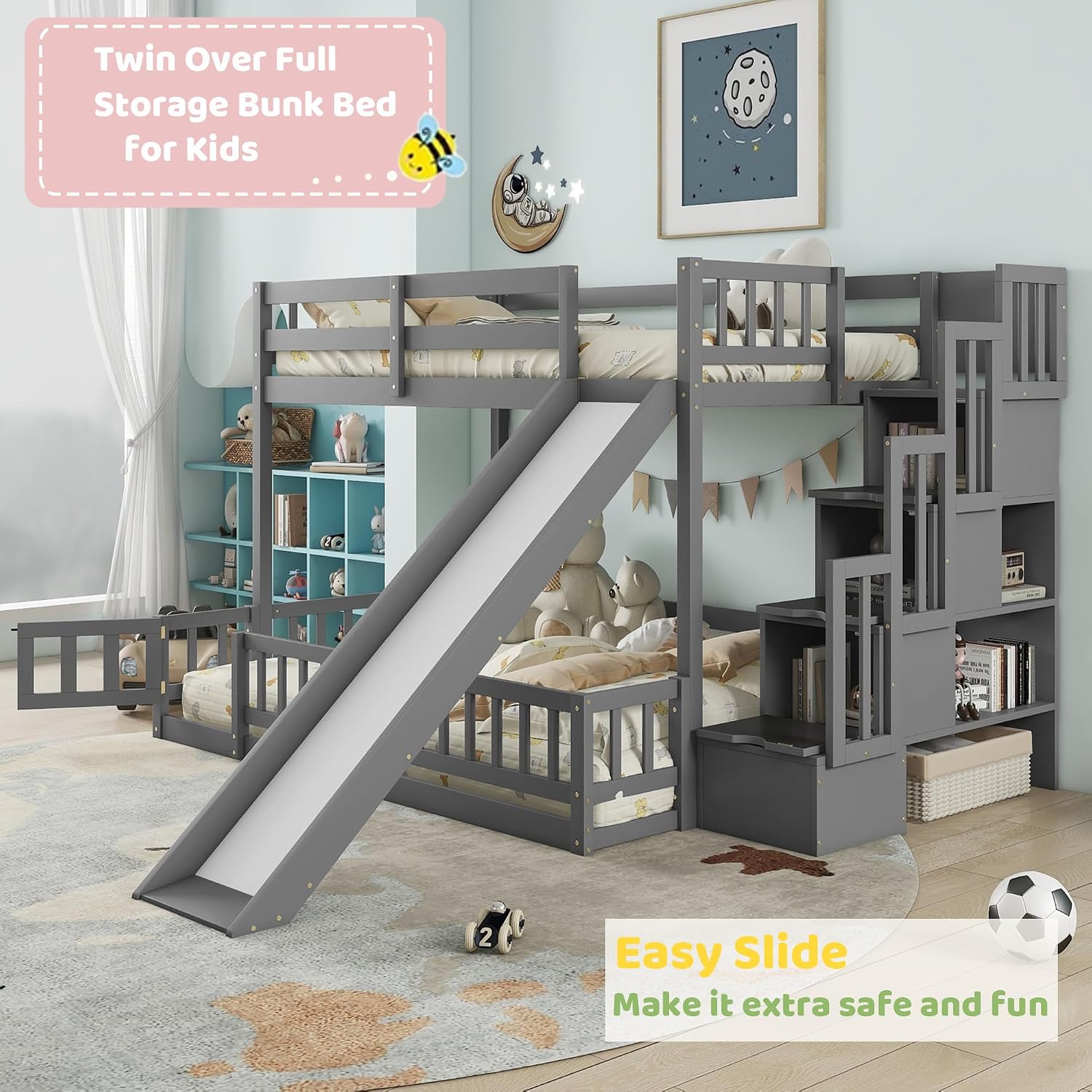 Tweepersoonsbed met een extra  - Bunk Bed With Stairs And Slide recensie en prijs