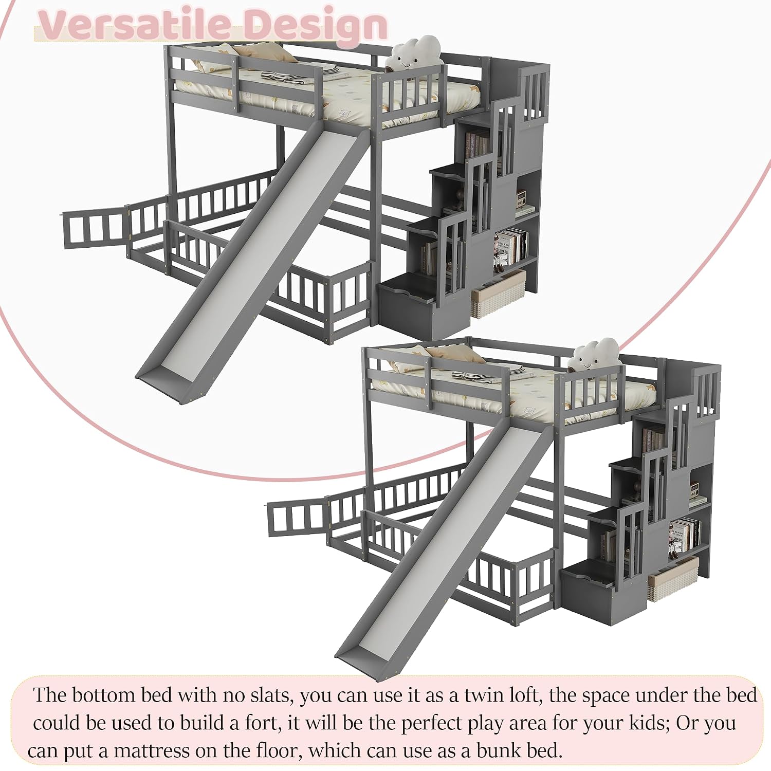 Tweepersoonsbed met een extra  - Bunk Bed With Stairs And Slide recensie en prijs