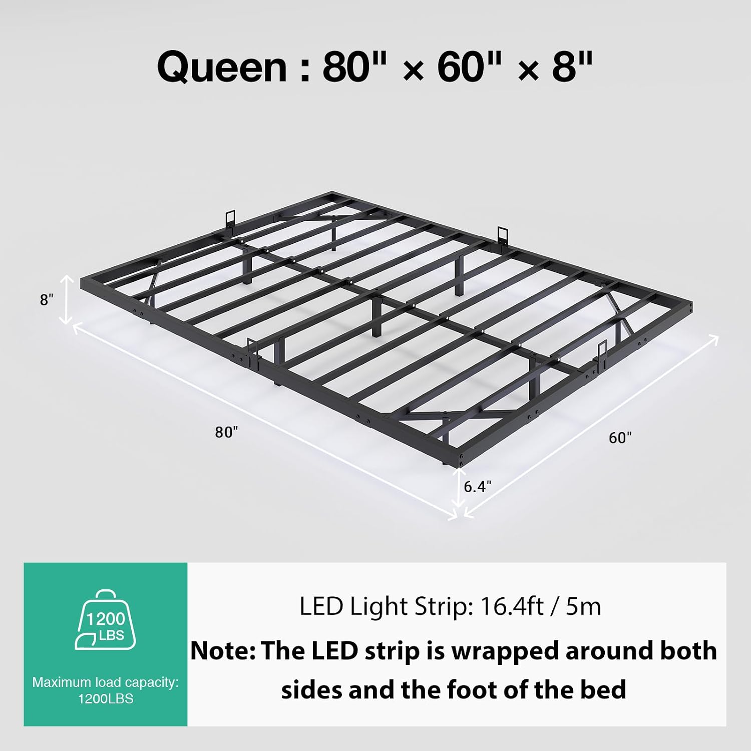 Drijvend bedframe met LED-verl - Memory Foam Mattress In A Box Queen recensie en prijs